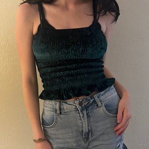 american eagle forest green velvet cami with flare bottom